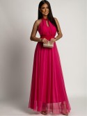 Elegant dress with tulle bottom, dark pink AZR156